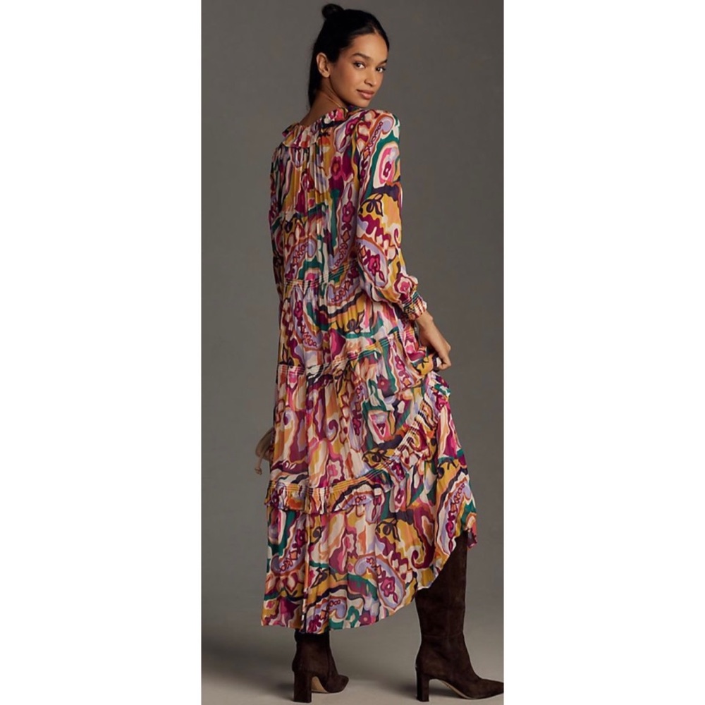 Anthropologie Marais Vibrant Abstract Tiered Maxi Dress - WITH SLIP - Picture 3 of 11